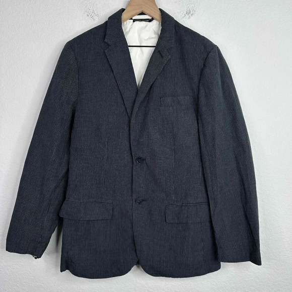 Club Monaco Blazer Men's Size 38 Black Pinstripe Linen Blend Career Casual - Picture 1 of 12